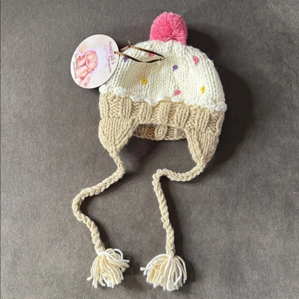 Daisy Baby Toddler Crocheted Cupcake Hat Beanie with Ear Flaps 12-24 Months NWT
